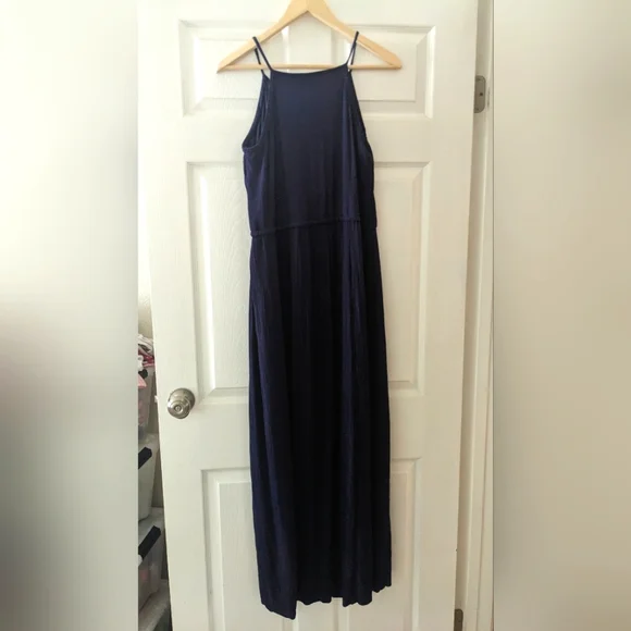 Navy Blue Halter Maxi Dress - Picture 2 of 9